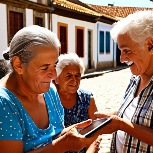 Home 18 **Prompt 1: Authentic Connections and Cultural Heritage**
"A heartwarming scene in a vibrant, sunlit Portuguese or Brazilian village square. Elderly locals are animatedly sharing stories and demonstrating traditional crafts, while younger generations respectfully listen and capture moments with subtle modern devices like a tablet or camera. The atmosphere emphasizes genuine human connection, the transmission of rich cultural heritage, and the soul inherent in local narratives. Focus on expressive faces, warm, natural lighting, and a feeling of community pride, subtly blending tradition with contemporary engagement."