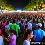 Home 20 문화콘텐츠 기획과 데이터 기반 전략 - A vibrant cultural festival scene in Brazil, showcasing a diverse crowd aged 20-35 enjoying live mus...
