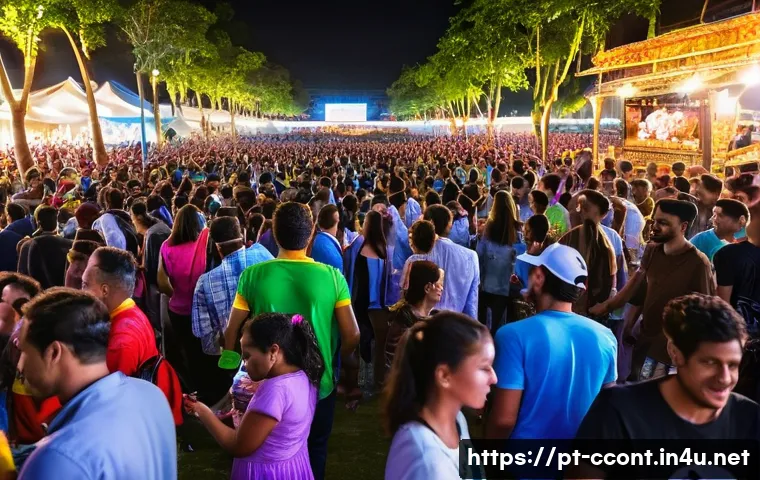 문화콘텐츠 기획과 데이터 기반 전략 - A vibrant cultural festival scene in Brazil, showcasing a diverse crowd aged 20-35 enjoying live mus...