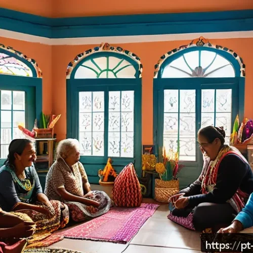 Home 17 문화콘텐츠 기획사의 브랜드 구축 전략 - A vibrant cultural workshop scene in a Brazilian community center, featuring diverse participants of...